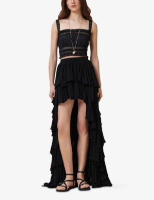 Allsaints Womens Black Talia Cropped Modal Top