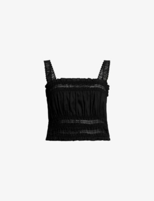 Allsaints Womens Black Talia Cropped Modal Top