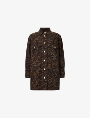 Allsaints Womens  Faye Leopard-print Relaxed-fit Cotton Mini Dress