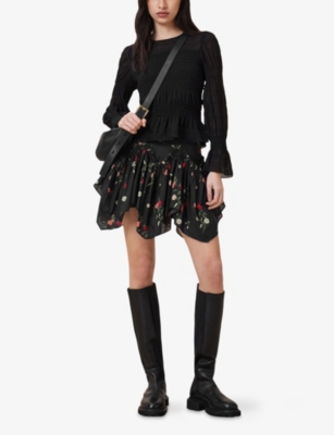 ALLSAINTS: Delilah Floral-Print Handkerchief-Hem Cotton Mini Skirt