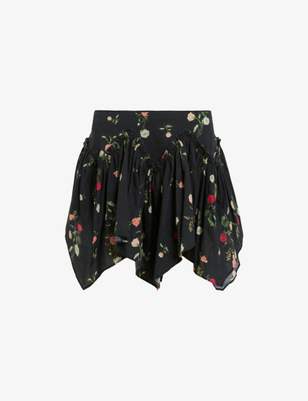 Delilah Floral-Print Handkerchief-Hem Cotton Mini Skirt