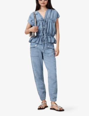 ALLSAINTS: Val Patch-Pocket High-Rise Linen-Blend Cargo Trousers