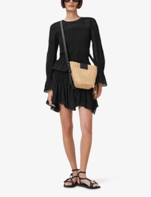 Allsaints Womens Pamela Semi-sheer Peplum-hem Stretch-woven Top Black