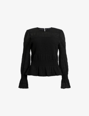 Allsaints Womens Pamela Semi-sheer Peplum-hem Stretch-woven Top Black