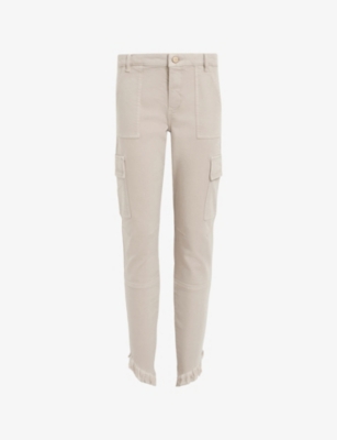 Shop Allsaints Womens Cream White Duran Raw-hem Skinny-leg Stretch-denim Jeans