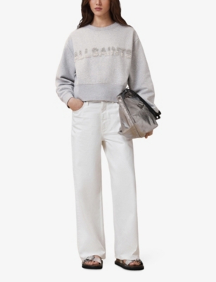 Shop Allsaints Womens Separo Sequin-embellished Cotton-blend Sweatshirt Grey Marl