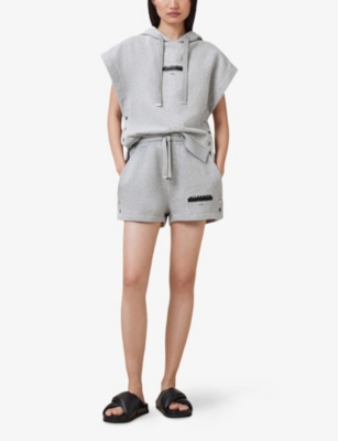 Allsaints Womens  Sorri Branded-print Cotton-jersey Shorts In Grey Marl