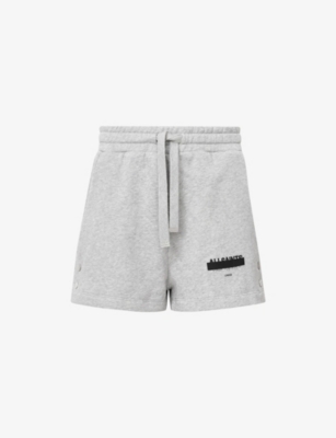 Allsaints Womens  Sorri Branded-print Cotton-jersey Shorts In Grey Marl