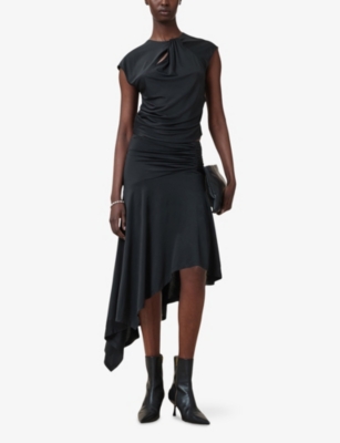 ALLSAINTS: Annalie Asymmetric-Hem Stretch-Jersey Midi Skirt