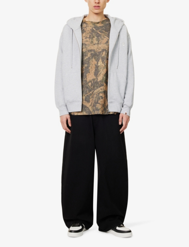 Brand-plaque regular-fit cotton-blend hoody