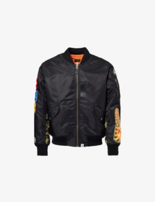 A Bathing Ape Mens Black Shark Ma-1 Flocked-patch Faille Jacket