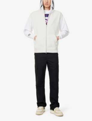 A BATHING APE: Shark Ma-1 flocked-patch faille jacket