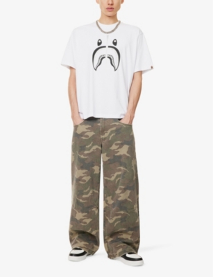 Shop A Bathing Ape Mens  Crewneck Graphic-print Relaxed-fit Cotton-jersey T-shirt In White