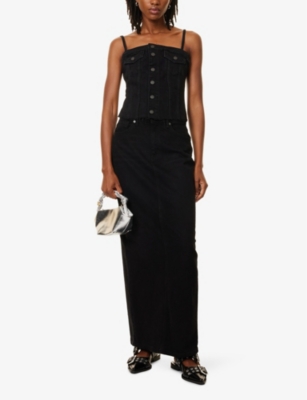 REFORMATION: Coco panelled stretch-denim bustier top