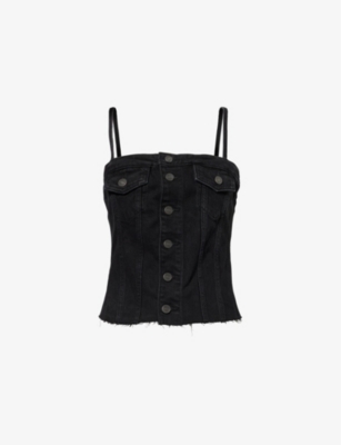 REFORMATION: Coco panelled stretch-denim bustier top