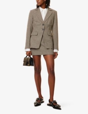 Reformation Womens Bondi Houndstooth-print Single-breasted Woven Blazer Tan Houndstooth In Tan Houndstooth