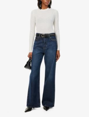 REFORMATION WOMENS MILLE STUDDED CARY STUDDED HIGH-RISE WIDE-LEG ORGANIC-COTTON BLEND DENIM JEANS 