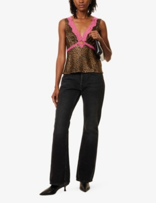 REFORMATION WOMENS ALICEYN LEOPARD-PRINT SILK TOP CATNIP 