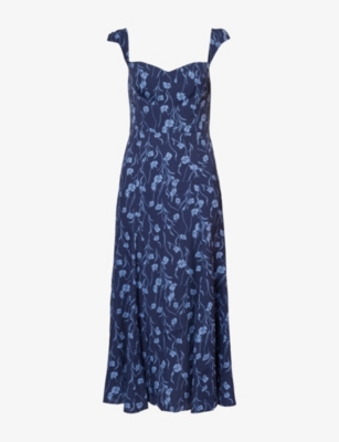 Reformation Womens Bryson Flower-print Woven-blend Maxi Dress Georgia Blue In Georgia Blue
