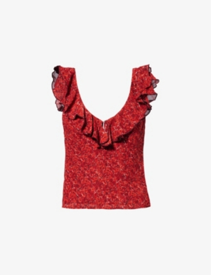 REFORMATION: Cala ruffle-neckline woven top