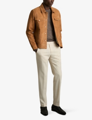 Reiss Mens Tobacco Brown Eden Four-pocket Suede Jacket In Tobacco Brown