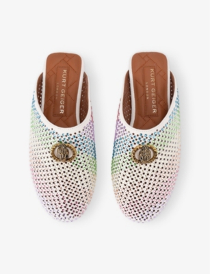 KURT GEIGER WOMENS KURT GEIGER LONDON CHELSEA EAGLE CRYSTAL-EMBELLISHED SUEDE SLIDES 