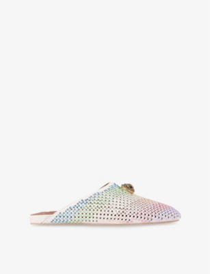 KURT GEIGER WOMENS KURT GEIGER LONDON CHELSEA EAGLE CRYSTAL-EMBELLISHED SUEDE SLIDES 