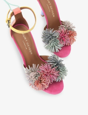 Kurt Geiger Womens Mult/other Pom-pom Ankle-tie Heeled Suede Sandals Eur 36 / 3 Uk In Mult/other