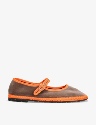 Flabelus Velvet Cora Mary Janes In Beige