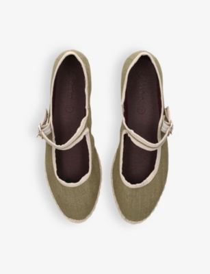 Flabelus Womens Khaki Ishmael Single-strap Linen Mary Jane Flats In Khaki