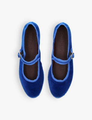 Flabelus Velvet-finish Buckle Ballet Flats In Blue