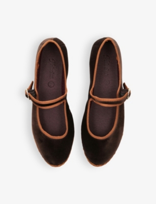 Flabelus Womens Brown Yoki Single-strap Cotton Mary Jane Flats In Brown