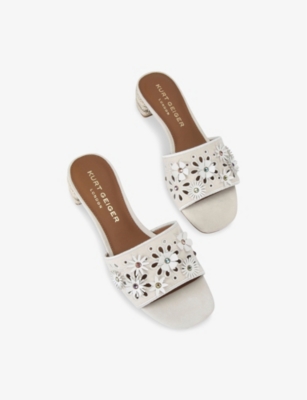 Shop Kurt Geiger Womens Bone/comb Flower-embroidered Suede Heeled Sandals Eur 37 / 4 Uk