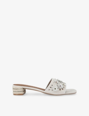 Shop Kurt Geiger Womens Bone/comb Flower-embroidered Suede Heeled Sandals Eur 37 / 4 Uk