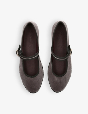 Brida contrast-piping cotton-velvet ballet flats