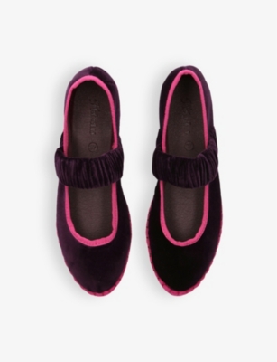 Flabelus Womens Purple Mafalda Scrunched-strap Cotton-velvet Ballet Flats In Purple