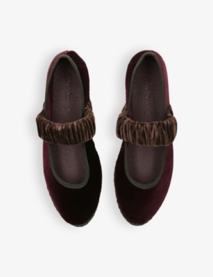 Flabelus Womens Wine Mafalda Scrunched-strap Cotton-velvet Ballet Flats In Wine