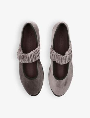 FLABELUS: Mafalda scrunched-strap cotton-velvet ballet flats