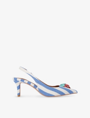 Kurt Geiger Womens  London Belgravia Sling-back Woven Heeled Courts In White/oth
