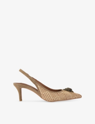 KURT GEIGER LONDON: Belgravia 60 Eagle-Embellished Slingback Woven Heeled Courts