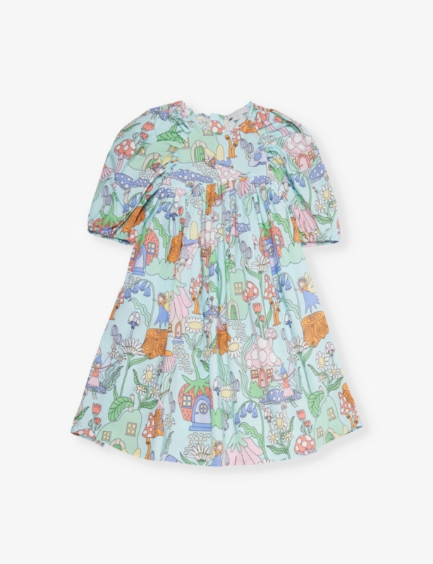Fairy-print balloon-sleeve cotton-poplin dress 4-10 years