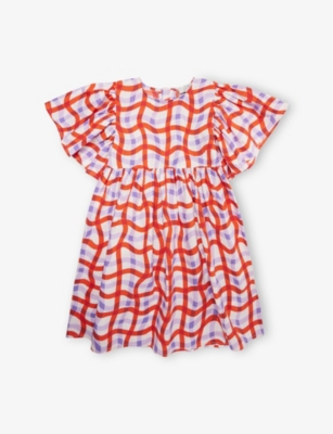 STELLA MCCARTNEY: Squiggle Check-Print Cotton Dress 4-12 Years