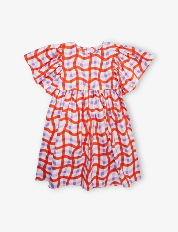 Squiggle Check-Print Cotton Dress 4-12 Years