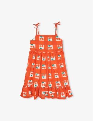 STELLA MCCARTNEY: Checked Cherry-Pattern Cotton Dress 4-14 Years
