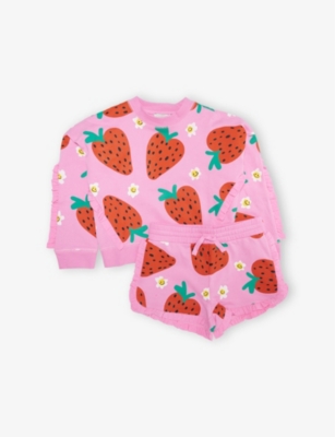 STELLA MCCARTNEY: Strawberry-Print Fringe Cotton-Jersey Sweat Set 4-12 Years