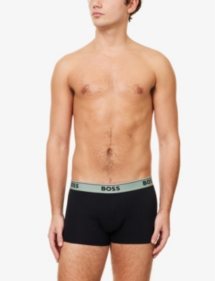 HUGO BOSS MENS BOSS POWER MID-RISE PACK OF THREE STRETCH-COTTON TRUNKS 