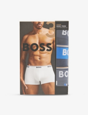 Mens Boss Power Mid-Rise Pack Of Three Stretch-Cotton Trunks