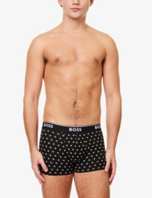 HUGO BOSS MENS OPEN MISCELLANEOUS POWER BRANDED-WAISTBAND MID-RISE PACK OF THREE STRETCH-COTTON TRUNKS 
