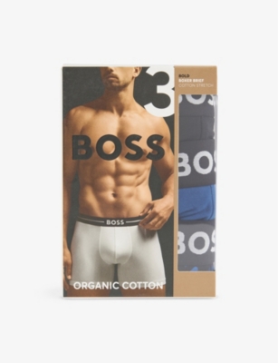 Mens Boss Bold Mid-Rise Pack Of Three Stretch-Cotton Boxer Briefs