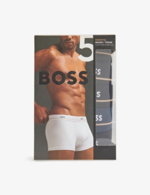 Mens Boss Essential Mid-Rise Pack Of Five Stretch-Cotton Trunks